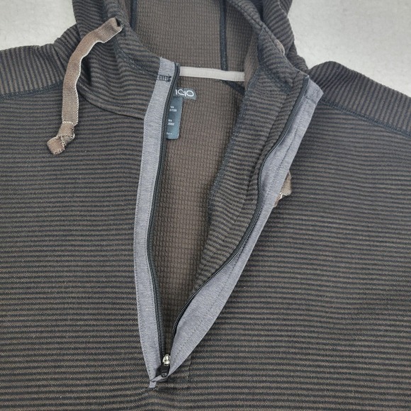 ExOfficio Pullover Hoodie Mens XL Brown Striped Half Zip Kangaroo Pocket Outdoor - Picture 3 of 9